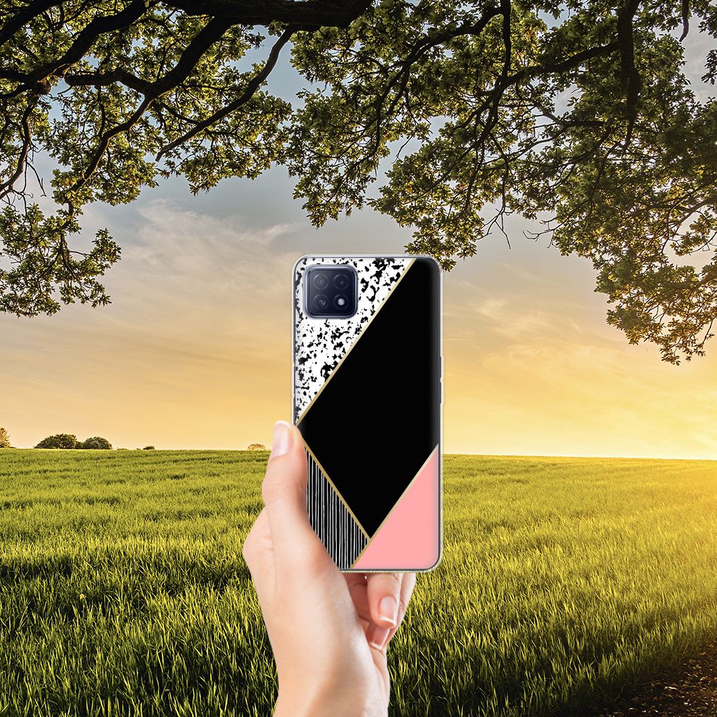 OPPO A53 5G | OPPO A73 5G TPU Hoesje Zwart Roze Vormen B2C Telecom
