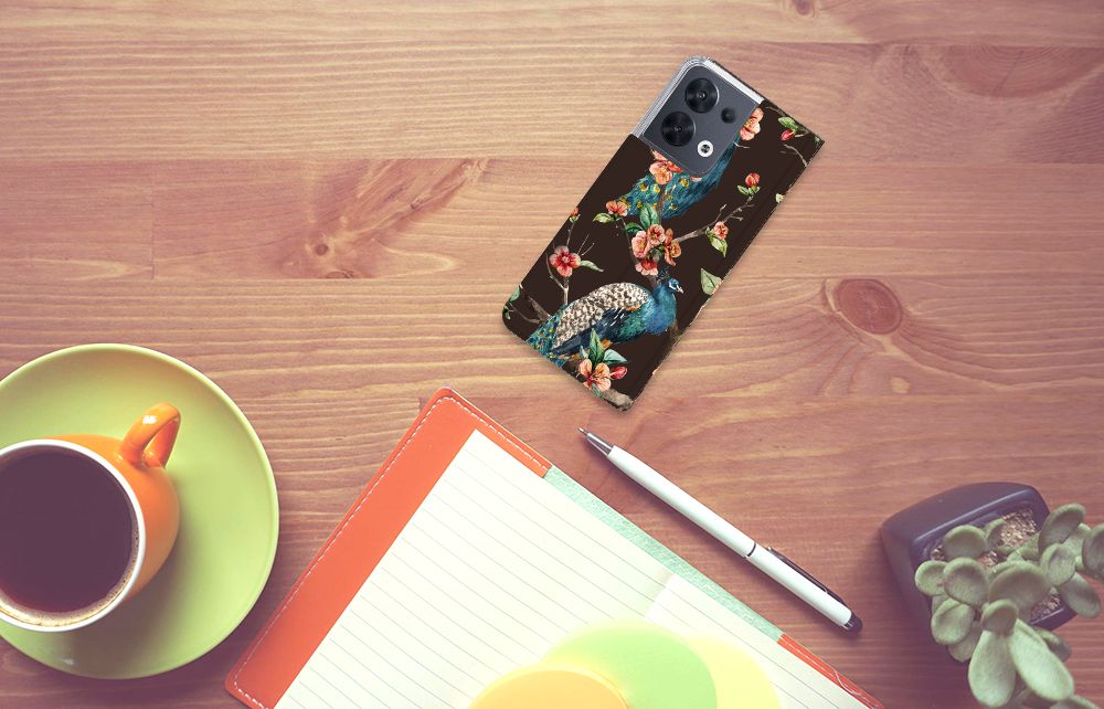 OPPO Reno8 Hoesje maken Pauw met Bloemen - B2C Telecom