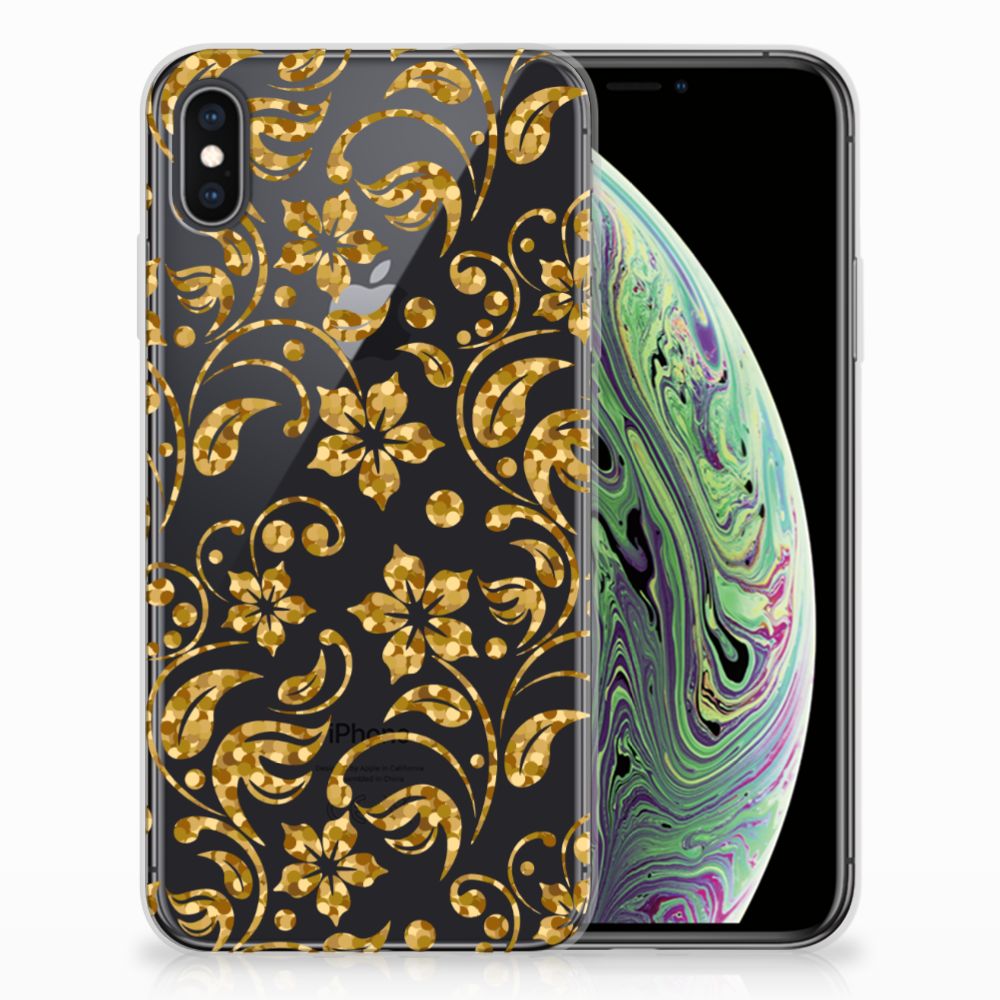 Apple iPhone Xs Max TPU Case Gouden Bloemen