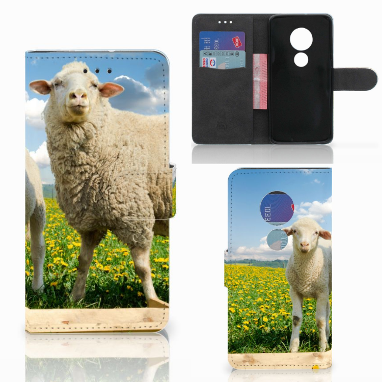 Motorola Moto G7 Play Telefoonhoesje met Pasjes Schaap en Lammetje