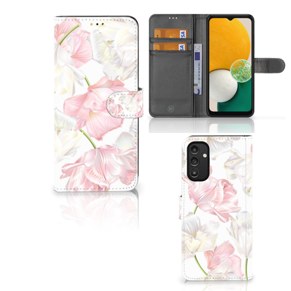 Samsung Galaxy A14 5G Hoesje Lovely Flowers met elegante bloemenprint en magnetische sluiting.