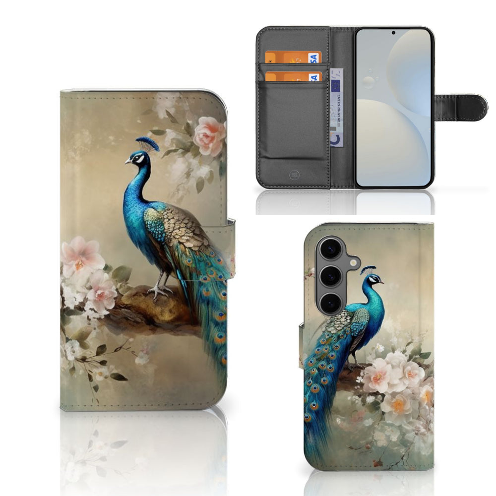 Telefoonhoesje met Pasjes voor Samsung Galaxy S25 Vintage Pauwen