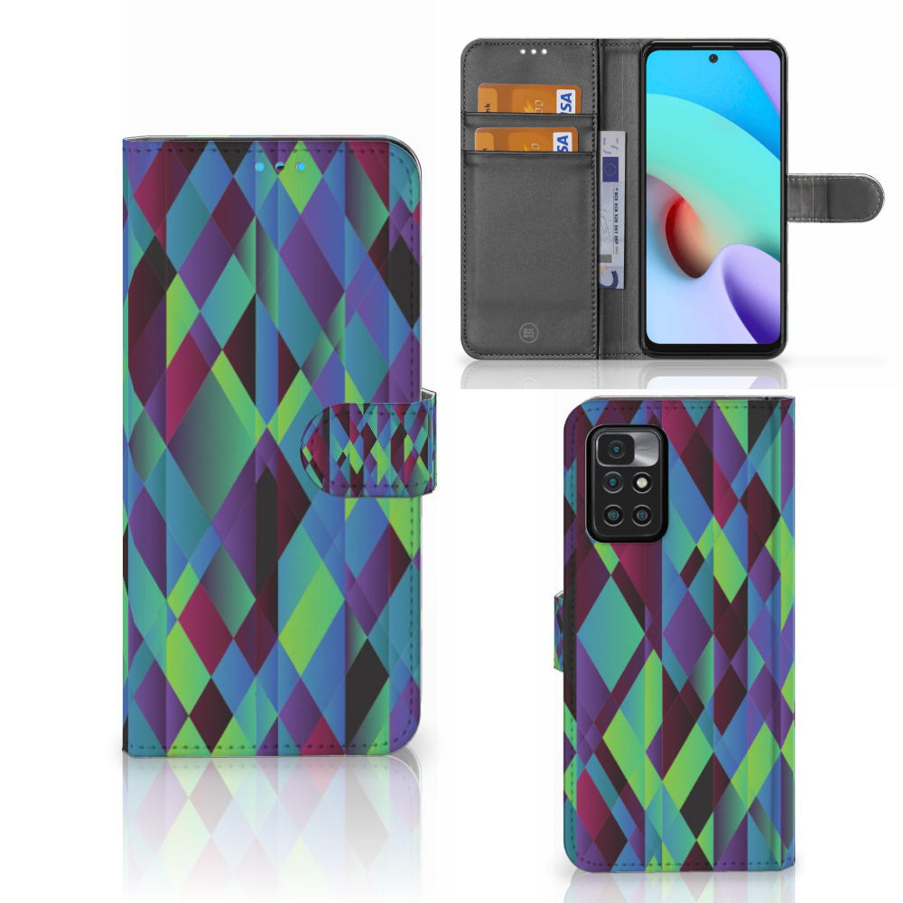 Xiaomi Redmi 10 Book Case Abstract Green Blue