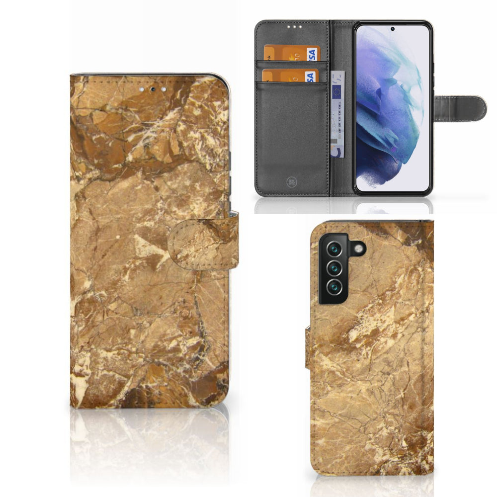 Samsung Galaxy S22 Plus Bookcase Marmer Creme met luxe marmer design en pasjeshouders.