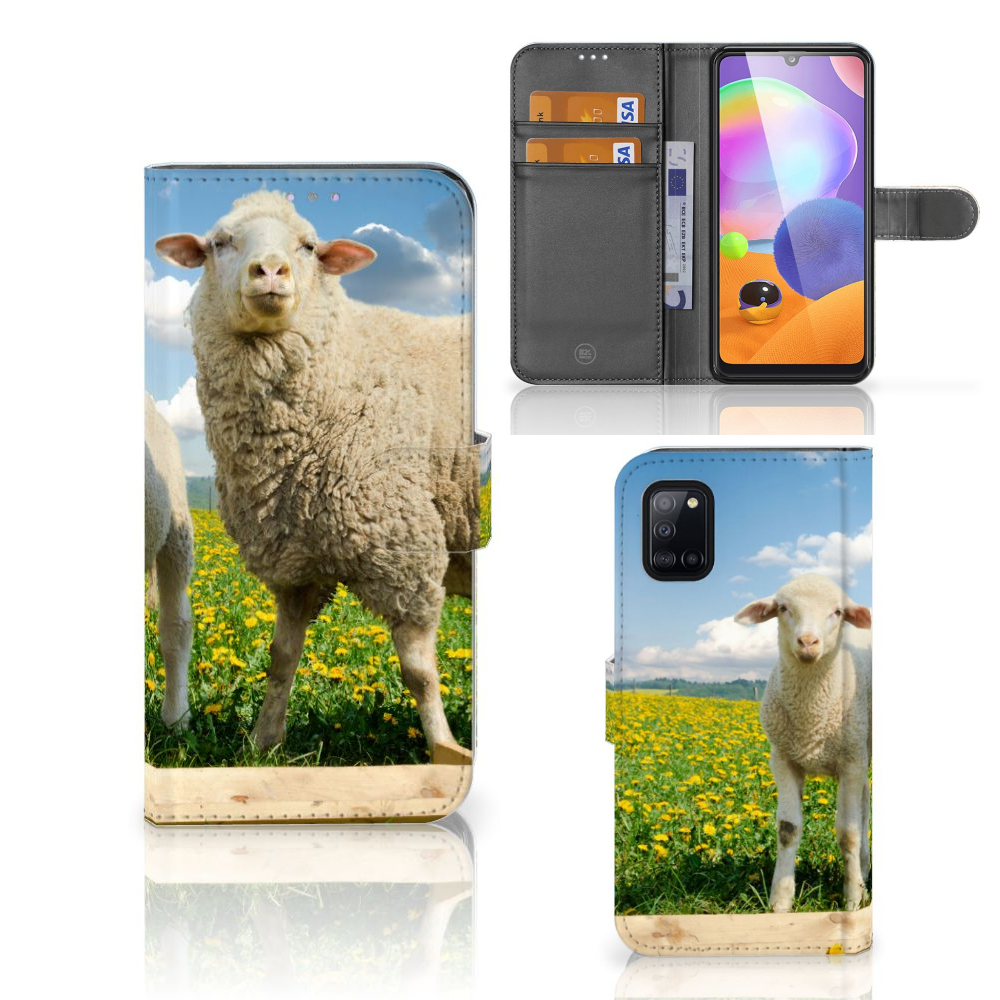 Samsung Galaxy A31 Telefoonhoesje met Pasjes Schaap en Lammetje