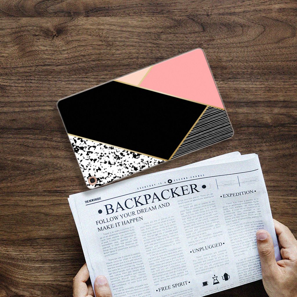 Samsung Galaxy Tab A 10.1 (2019) Back Cover Zwart Roze Vormen