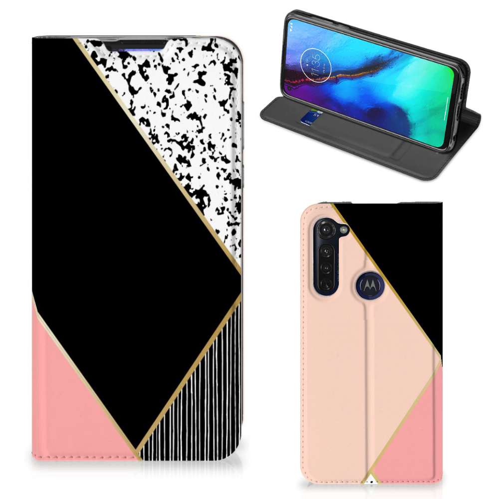Motorola Moto G Pro Stand Case Zwart Roze Vormen - B2C Telecom