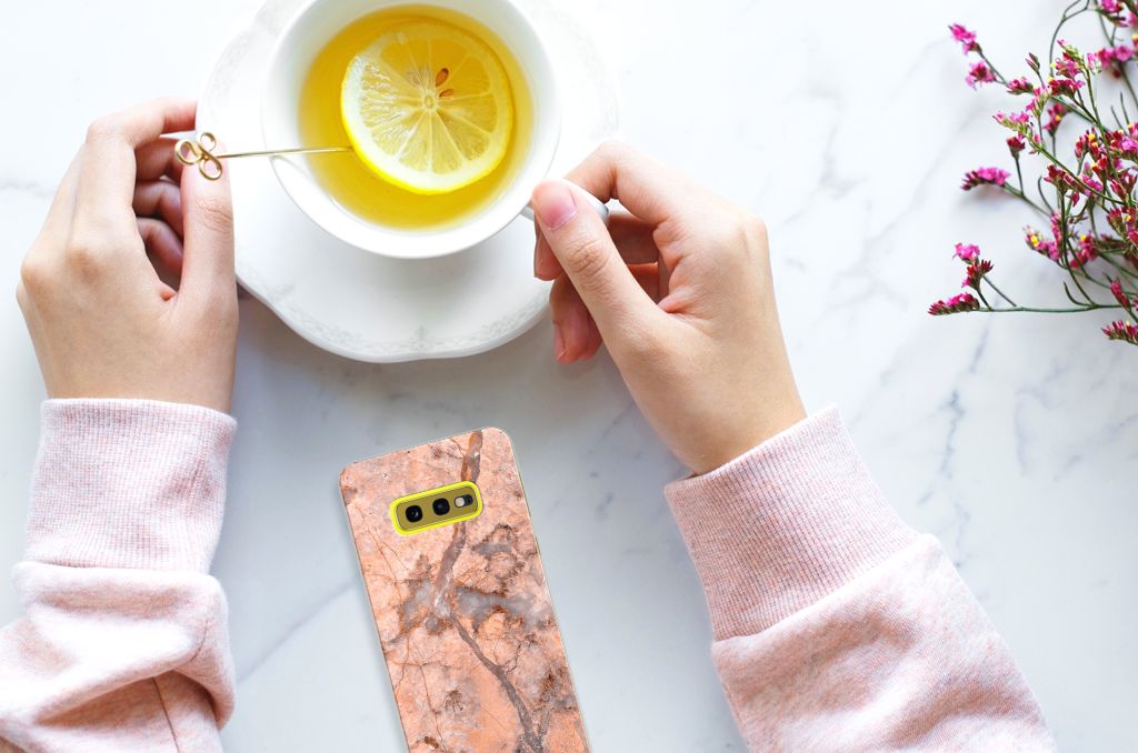 Samsung Galaxy S10e TPU Siliconen Hoesje Marmer Oranje