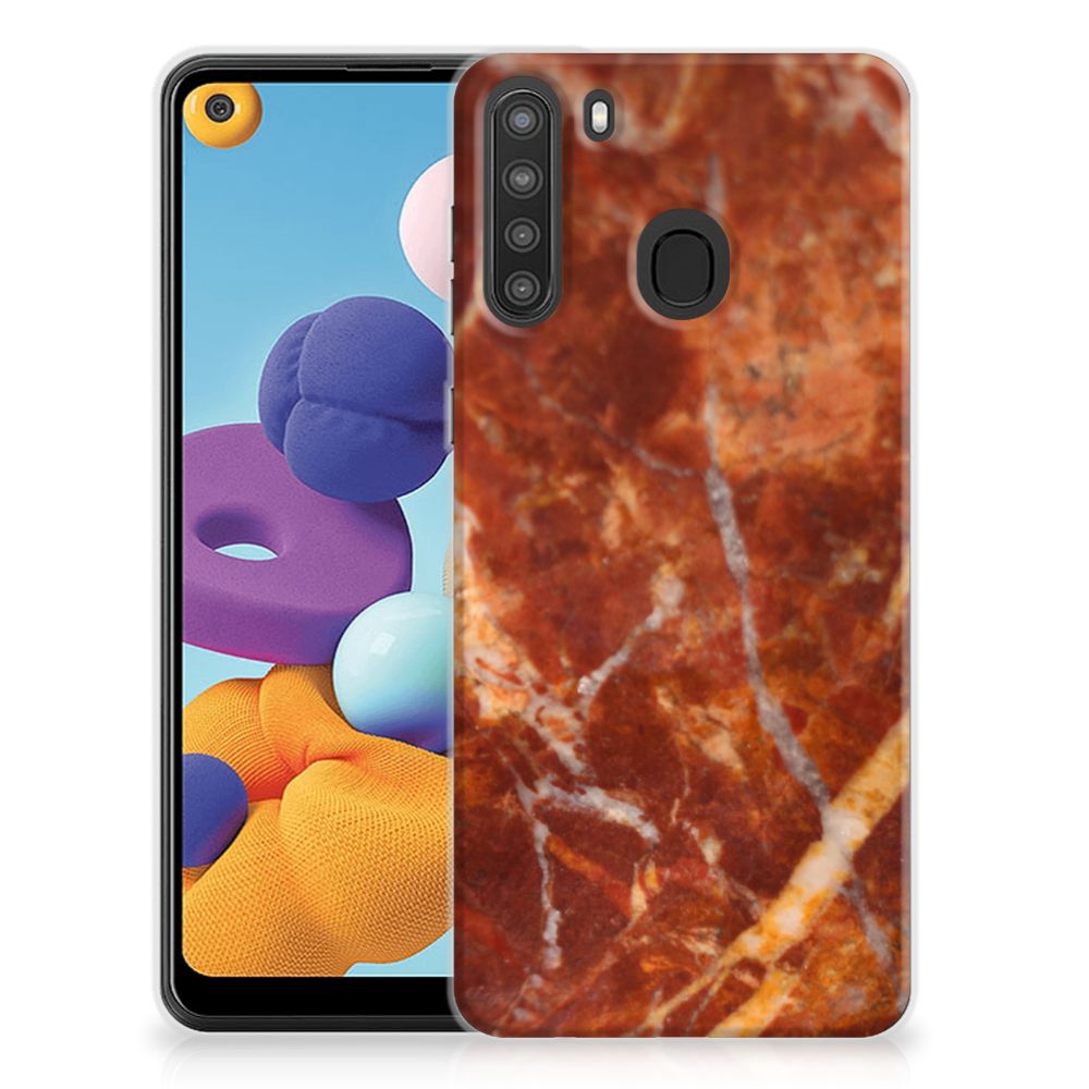 Samsung Galaxy A21 TPU Siliconen Hoesje Marmer Bruin