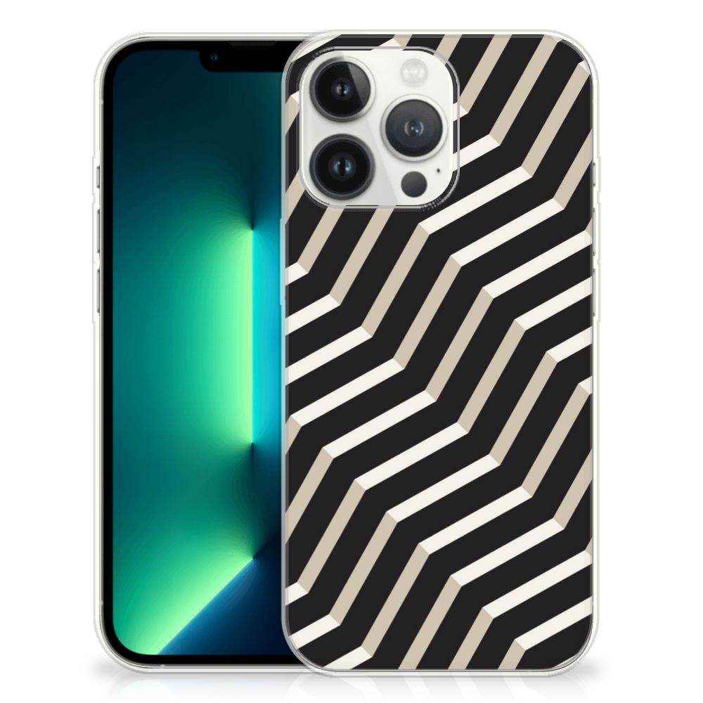 iPhone 13 Pro Max TPU Hoesje Illusion met opvallend zwart-wit design en geometrische patronen