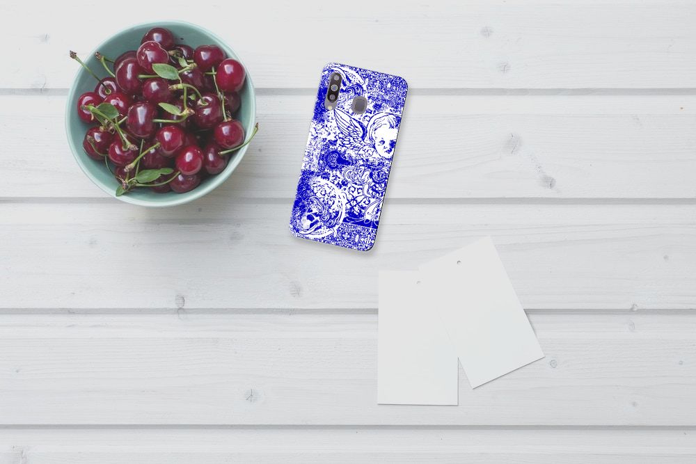 Silicone Back Case Samsung Galaxy M30 Angel Skull Blauw
