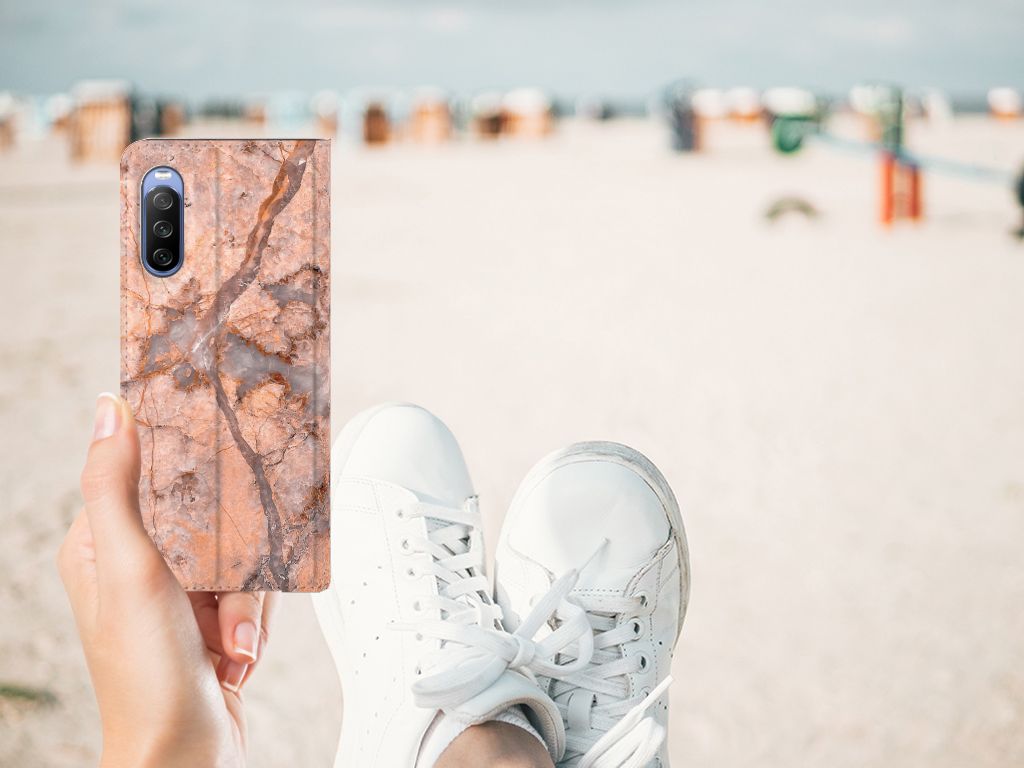Sony Xperia 10 III Standcase Marmer Oranje - B2C Telecom
