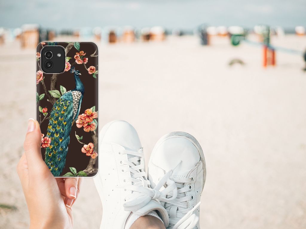 Samsung Galaxy A03 TPU Hoesje Pauw met Bloemen B2C Telecom