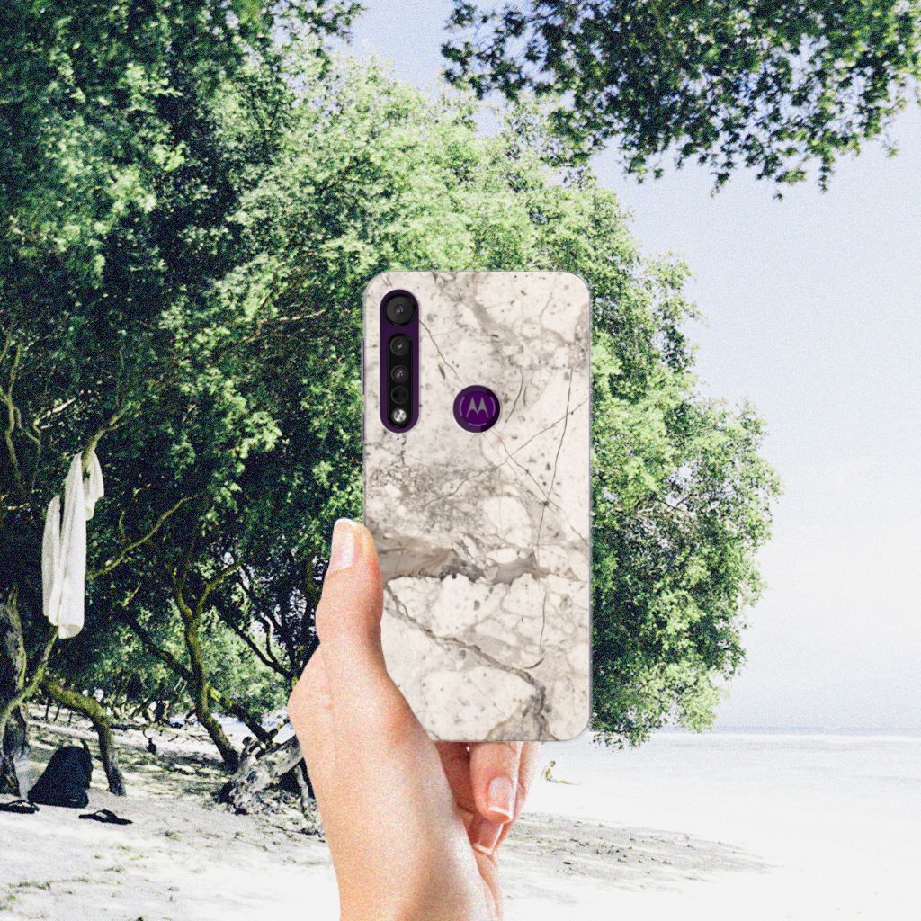 Motorola One Macro TPU Siliconen Hoesje Marmer Beige B2C Telecom