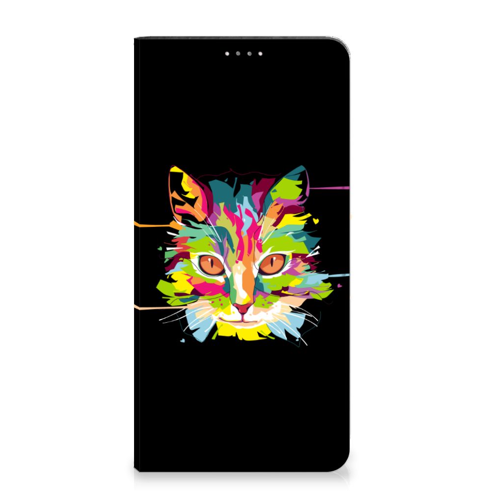Samsung Galaxy A14 5G Magnet Case Cat Color featuring a colorful cat design on a black background.