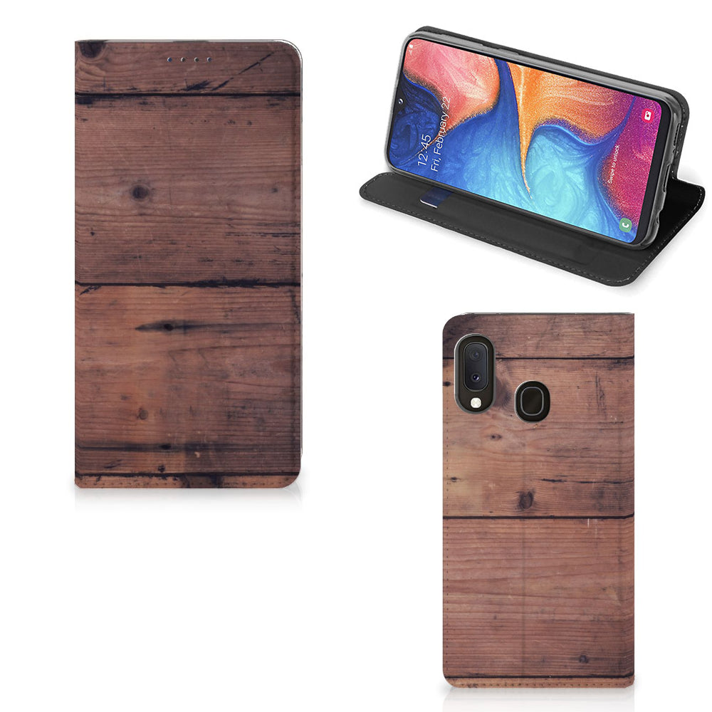 Samsung Galaxy A20e Book Wallet Case Old Wood