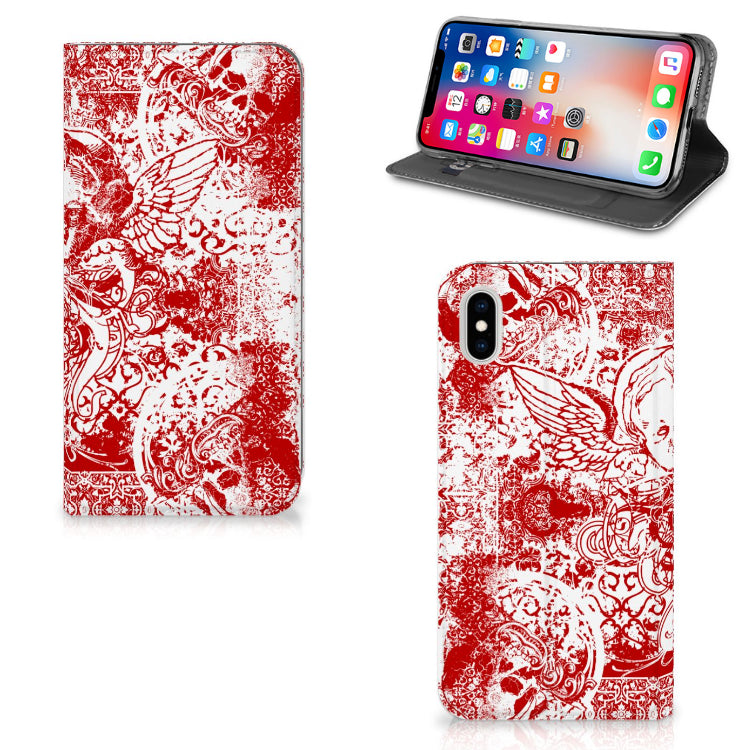 Mobiel BookCase Apple iPhone Xs Max Angel Skull Rood