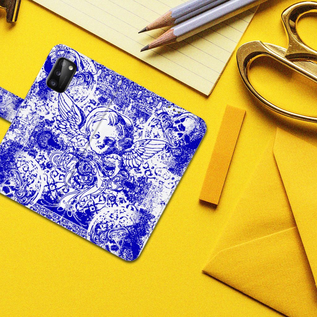 Telefoonhoesje met Naam Samsung Galaxy A41 Angel Skull Blauw