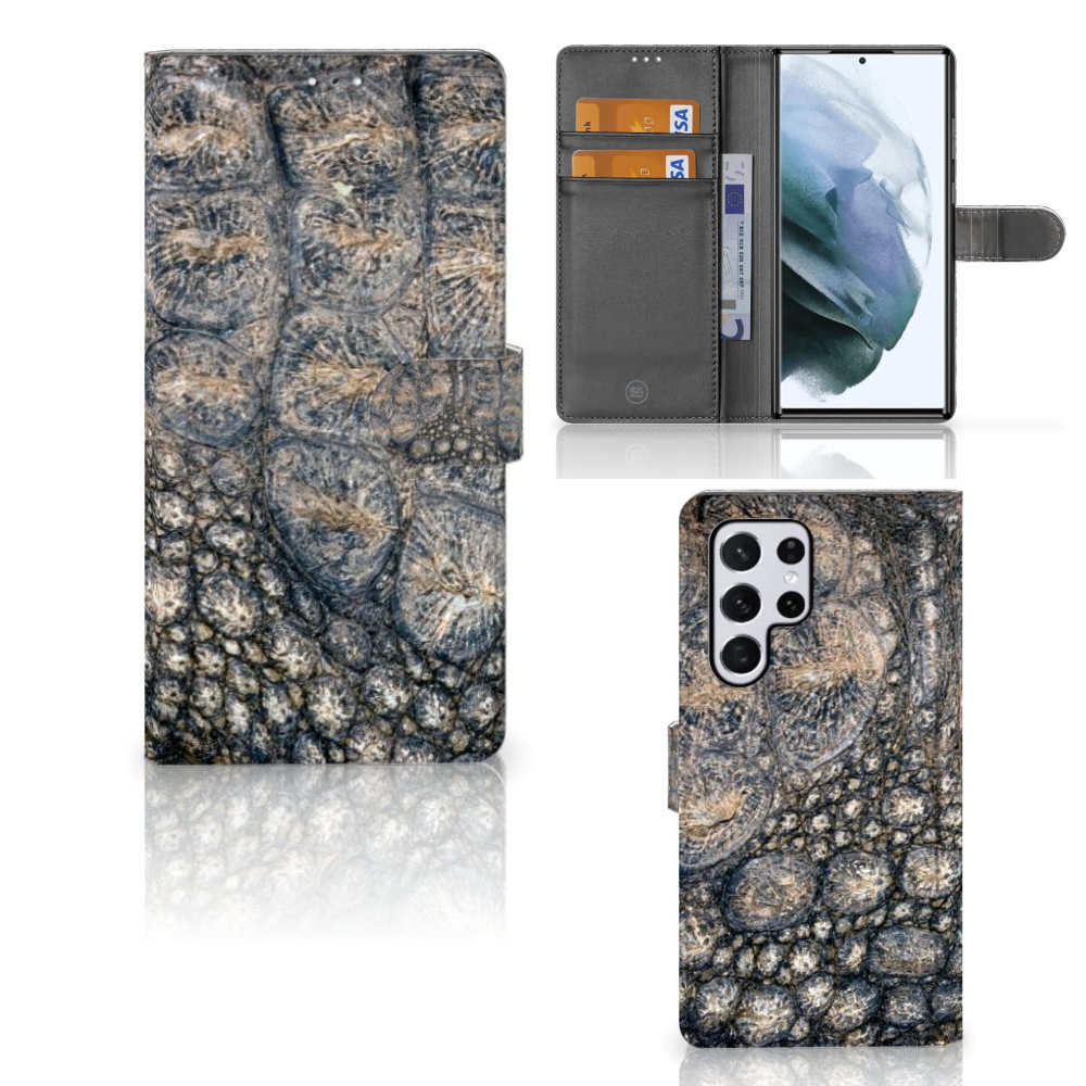 Samsung Galaxy S22 Ultra Telefoonhoesje met Pasjes Krokodillenprint