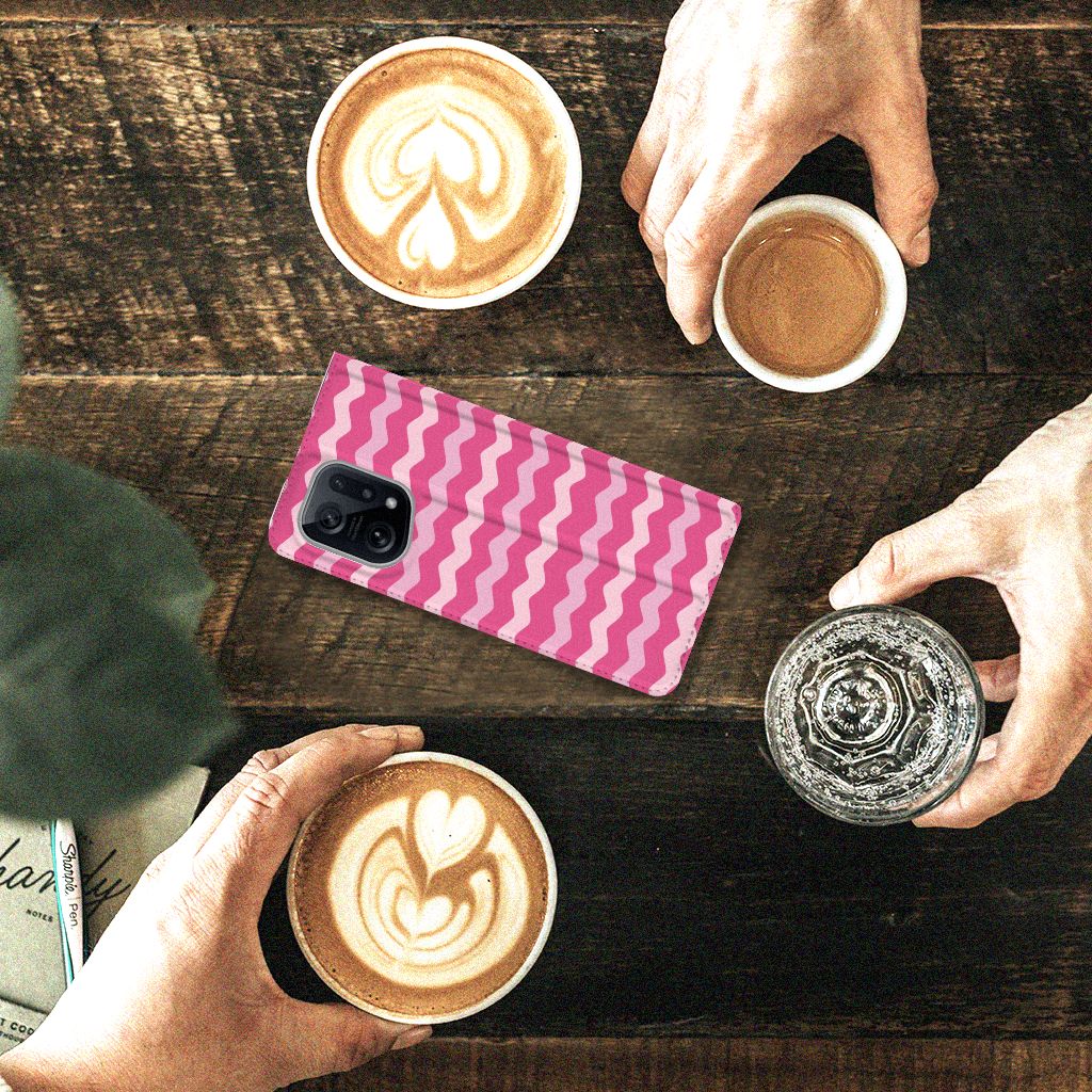 OPPO Find X5 Hoesje met Magneet Waves Pink - B2C Telecom