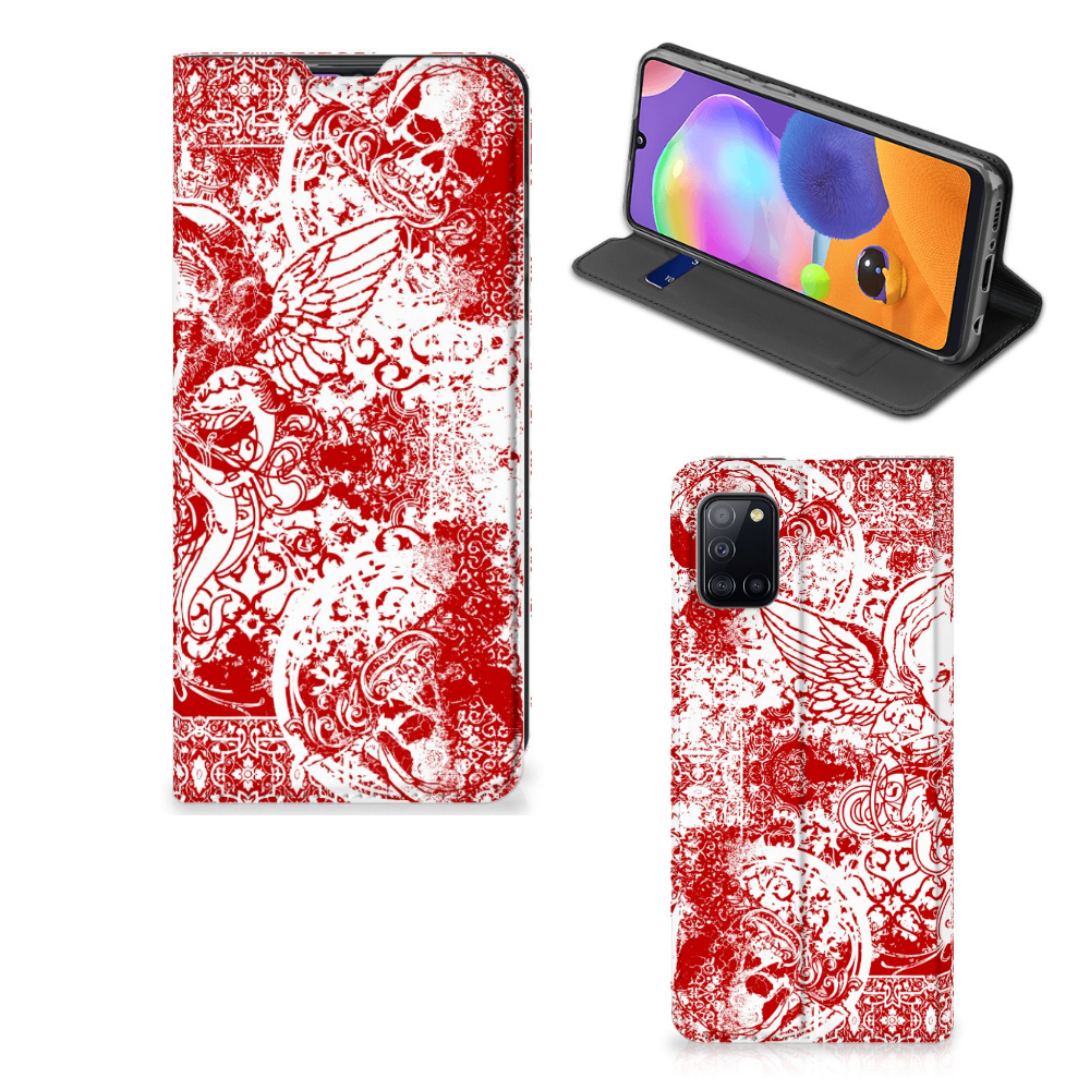 Mobiel BookCase Samsung Galaxy A31 Angel Skull Rood - B2C Telecom