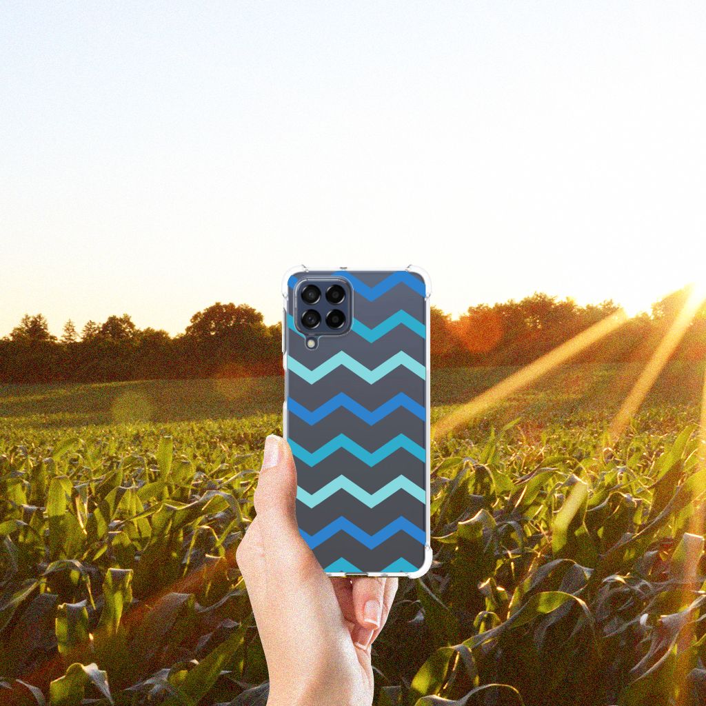 Samsung Galaxy M53 Doorzichtige Silicone Hoesje Zigzag Blauw B2C Telecom