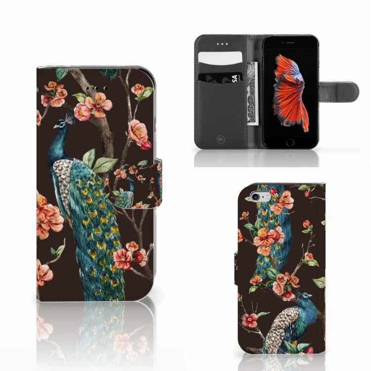 Apple iPhone 6 | 6s Telefoonhoesje met Pasjes Pauw met Bloemen