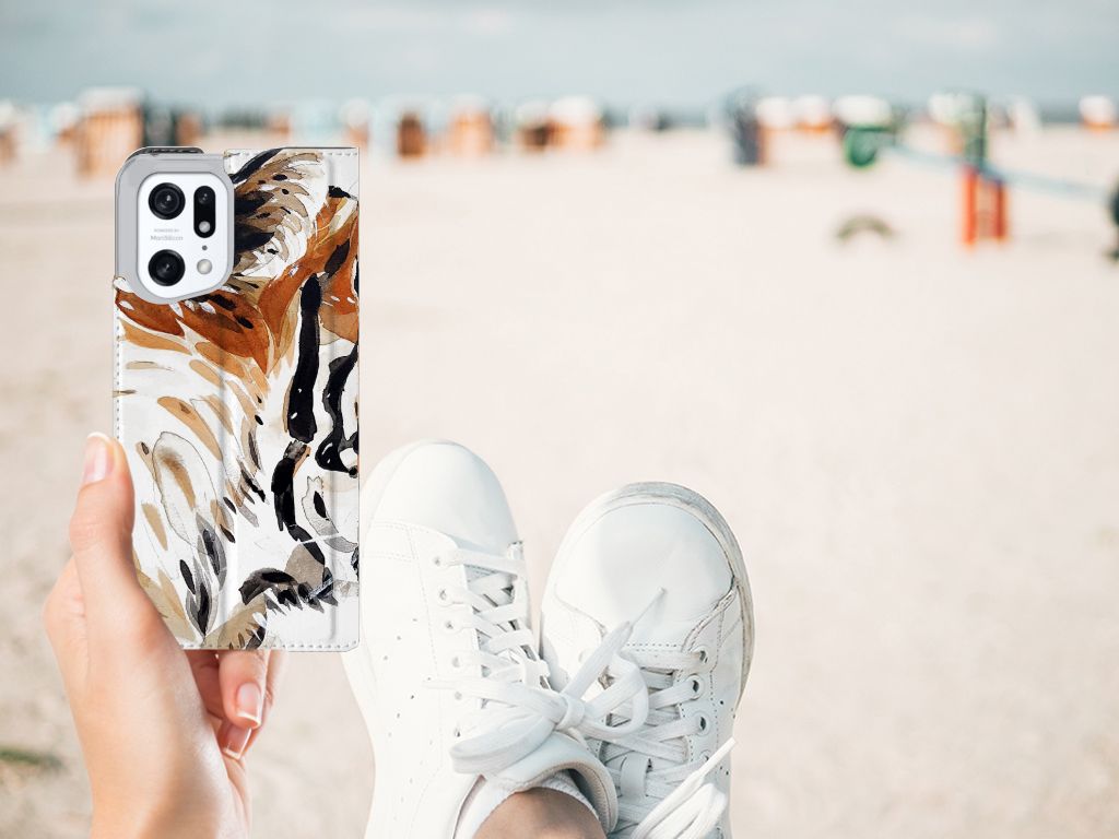 Bookcase OPPO Find X5 Pro Watercolor Tiger - B2C Telecom