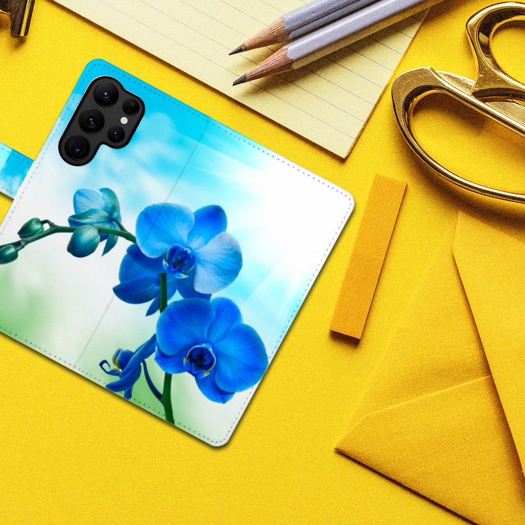 Samsung Galaxy S23 Ultra Hoesje Orchidee Blauw - Cadeau voor je Moeder