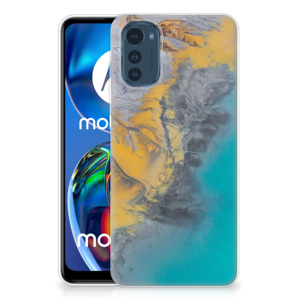 Motorola Moto E32/E32s TPU Siliconen Hoesje Marble Blue Gold B2C Telecom