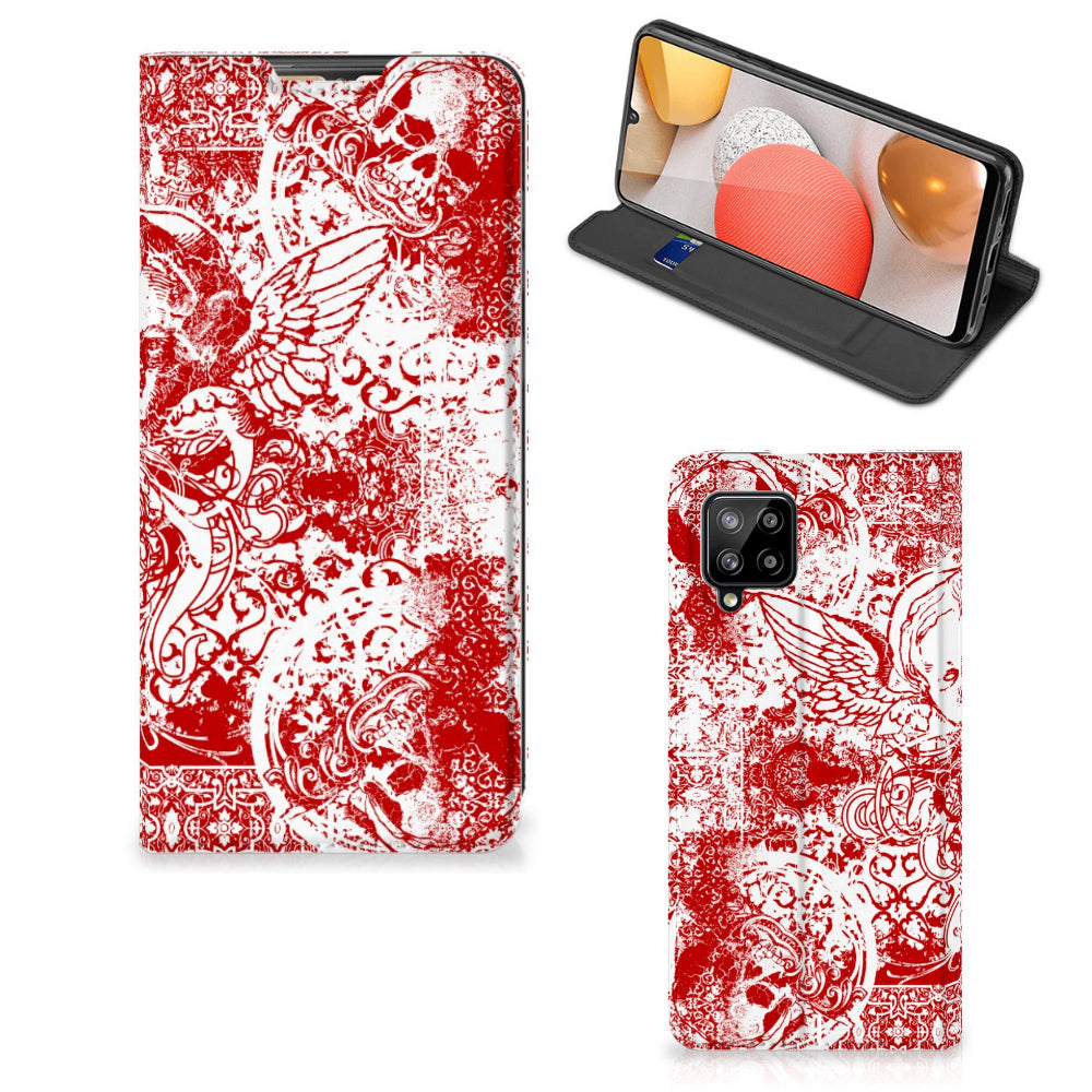 Mobiel BookCase Samsung Galaxy A42 Angel Skull Rood