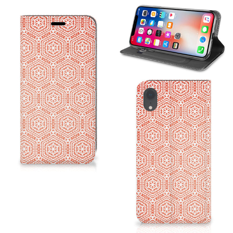 Apple iPhone Xr Hoesje met Magneet Pattern Orange