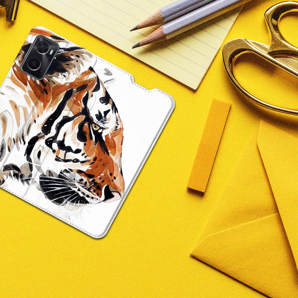 Bookcase OPPO A96 | A76 Watercolor Tiger - B2C Telecom