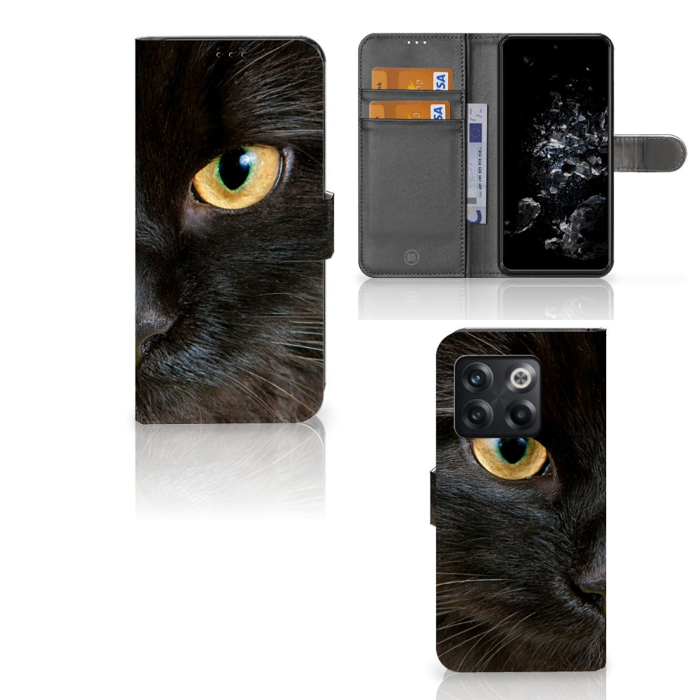 OnePlus 10T Telefoonhoesje met Pasjes Zwarte Kat