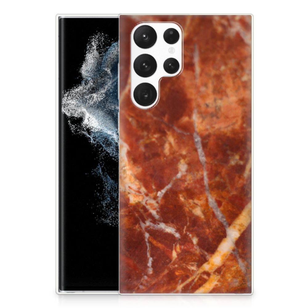 Samsung Galaxy S22 Ultra TPU Siliconen Hoesje Marmer Bruin