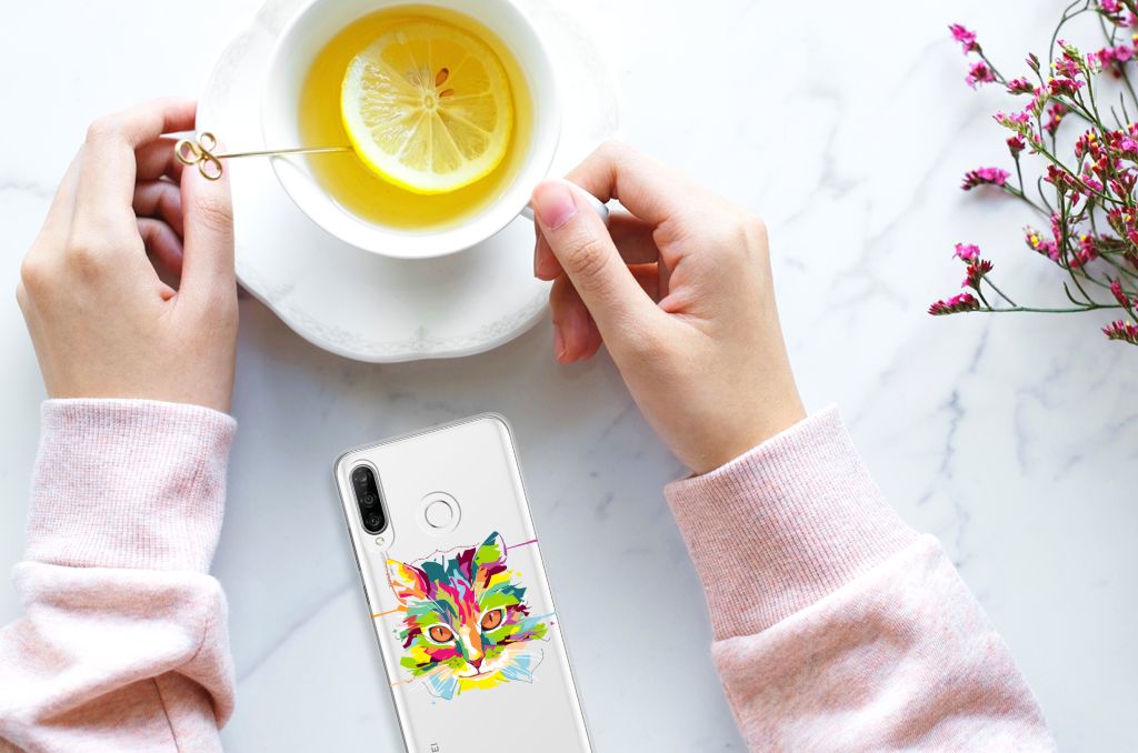 Huawei P30 Lite Telefoonhoesje met Naam Cat Color