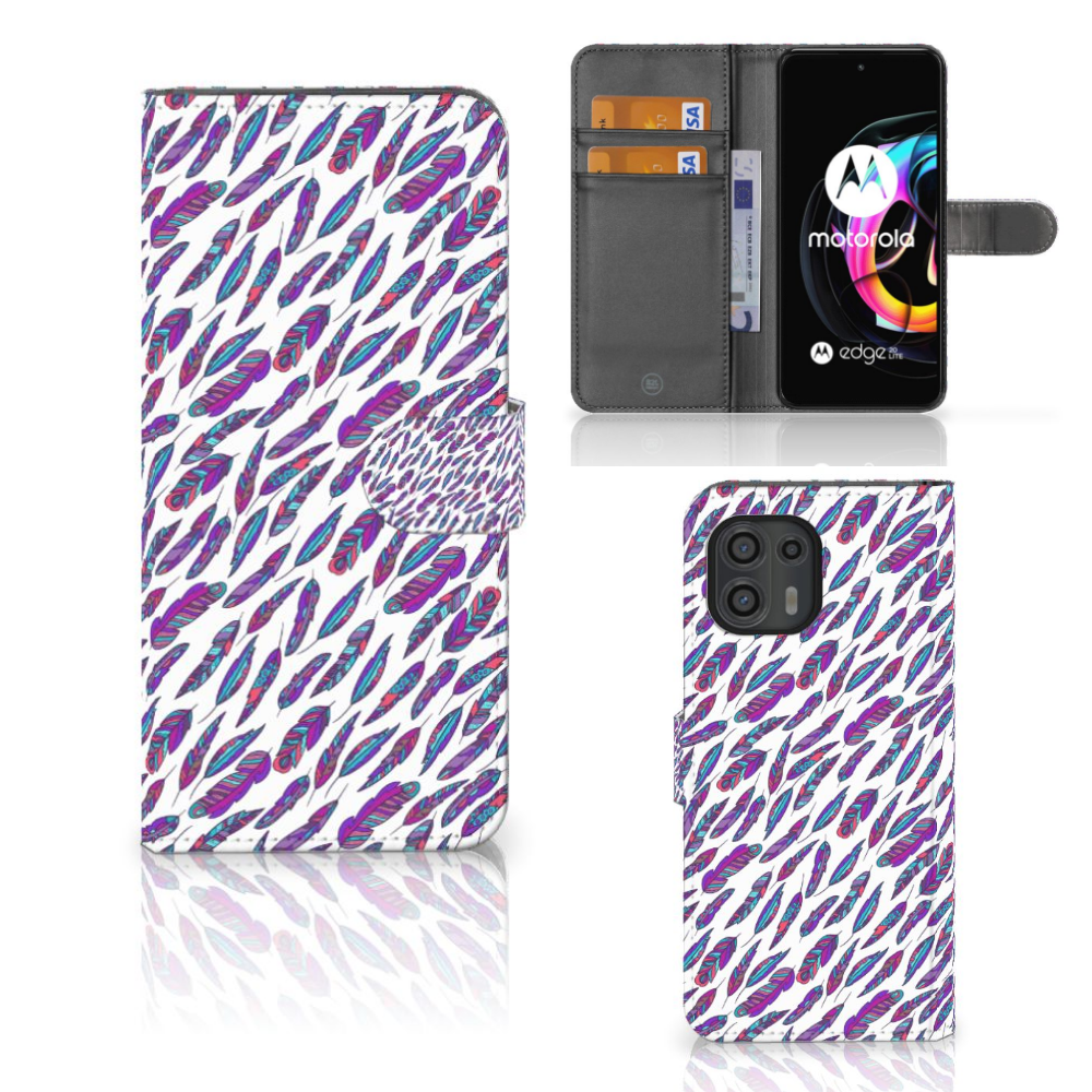 Motorola Edge 20 Lite Telefoon Hoesje Feathers Color