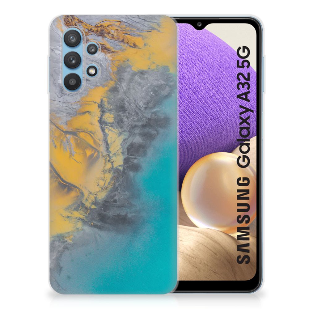 Samsung Galaxy A32 5G TPU Siliconen Hoesje Marble Blue Gold B2C Telecom
