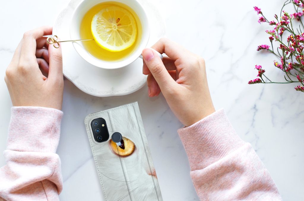 OnePlus Nord N100 Hoesje maken Witte Kat - B2C Telecom