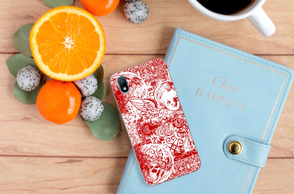 Silicone Back Case Huawei Y5 (2019) Angel Skull Rood