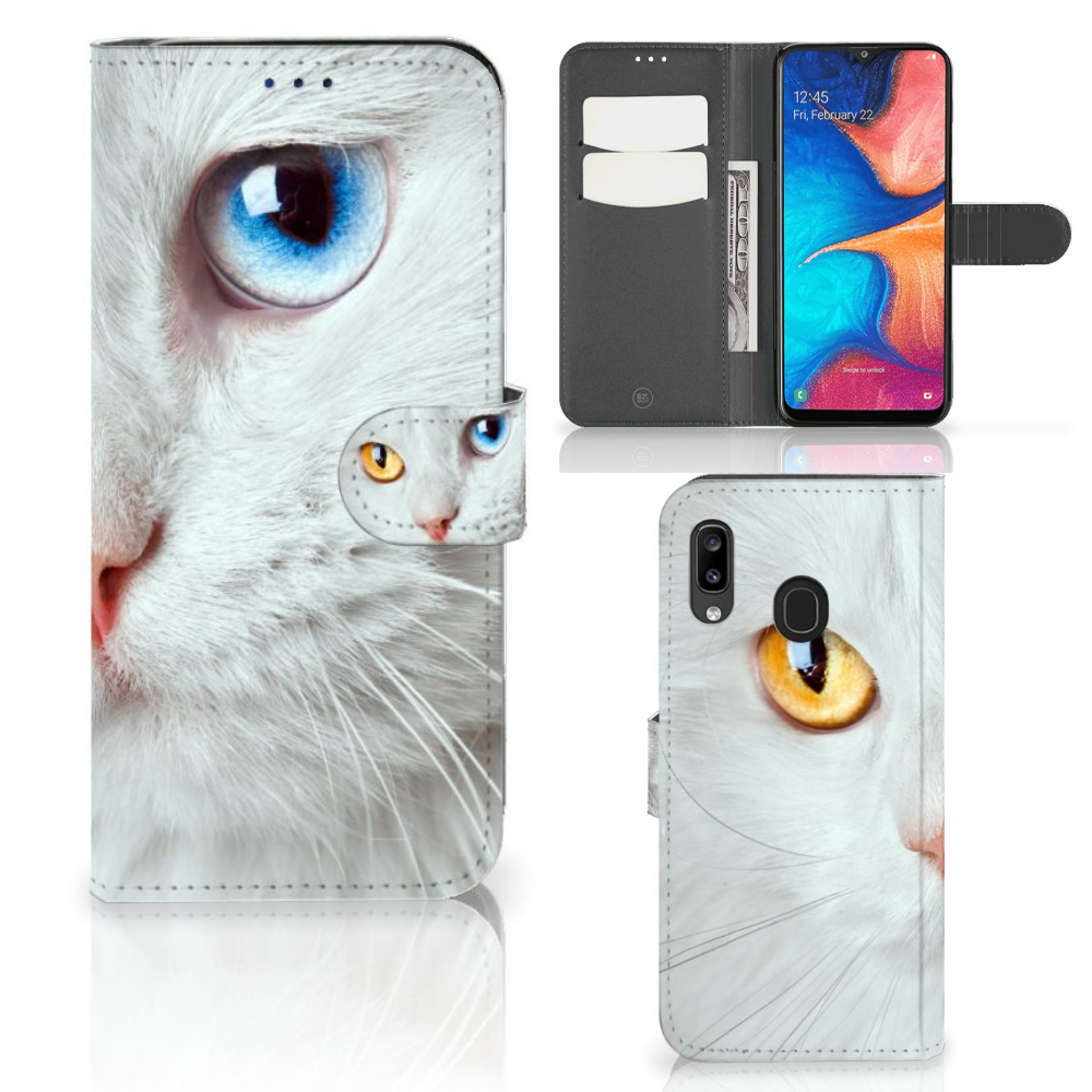Samsung Galaxy A30 Telefoonhoesje met Pasjes Witte Kat