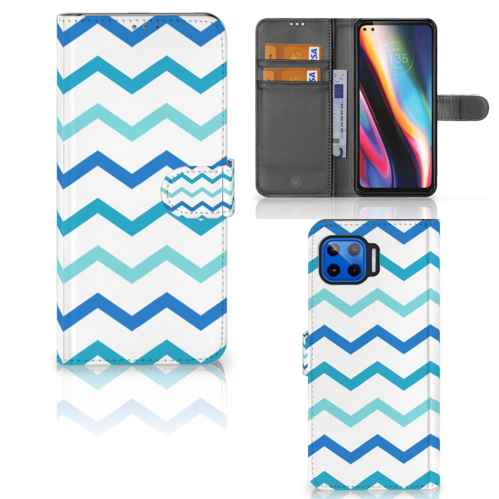 Motorola Moto G 5G Plus Telefoon Hoesje Zigzag Blauw