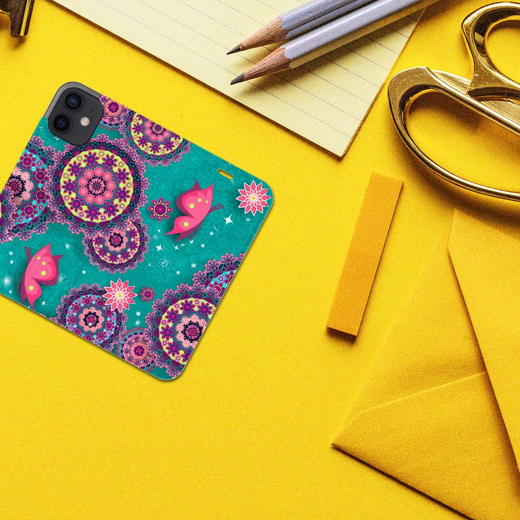 iPhone 12 Mini Bookcase Cirkels en Vlinders - B2C Telecom