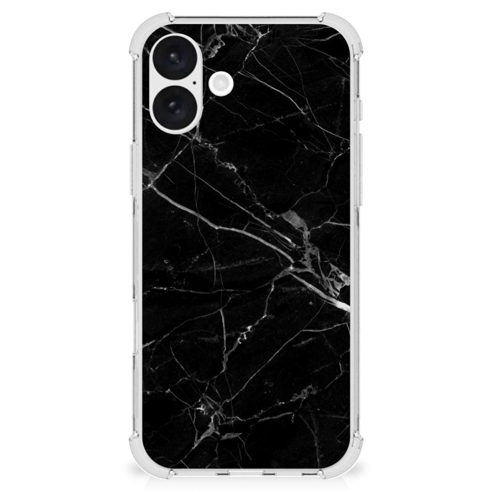 iPhone 16 Plus Anti-Shock Hoesje Marmer Zwart - Origineel Cadeau Vader