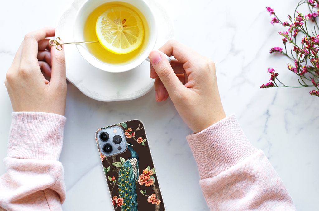 Apple iPhone 13 Pro TPU Hoesje Pauw met Bloemen B2C Telecom