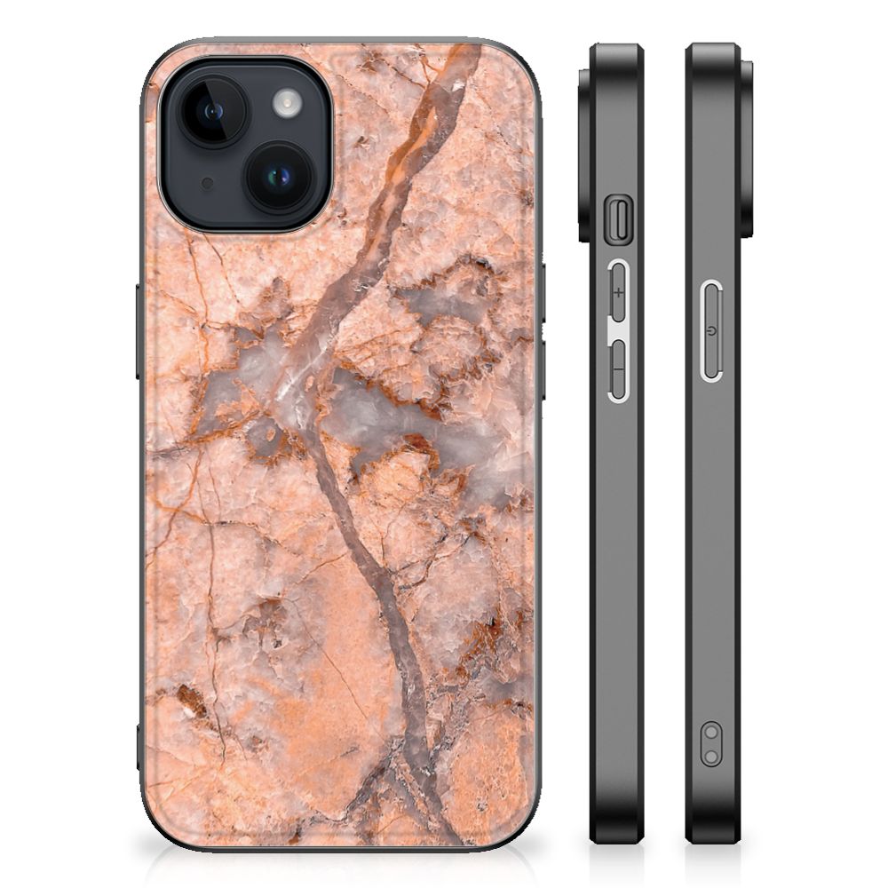 iPhone 15 Plus Marmeren Print Telefoonhoesje Marmer Oranje