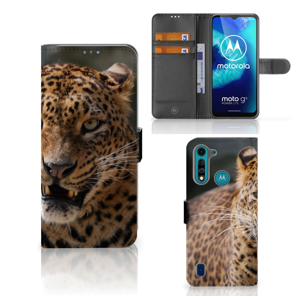 Motorola G8 Power Lite Telefoonhoesje met Pasjes Luipaard
