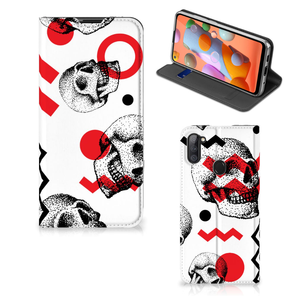 Mobiel BookCase Samsung Galaxy M11 | A11 Skull Red