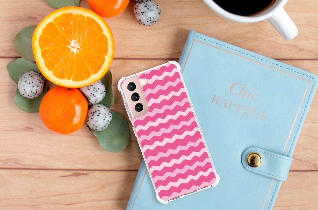Samsung Galaxy S21 FE Doorzichtige Silicone Hoesje Waves Pink B2C Telecom