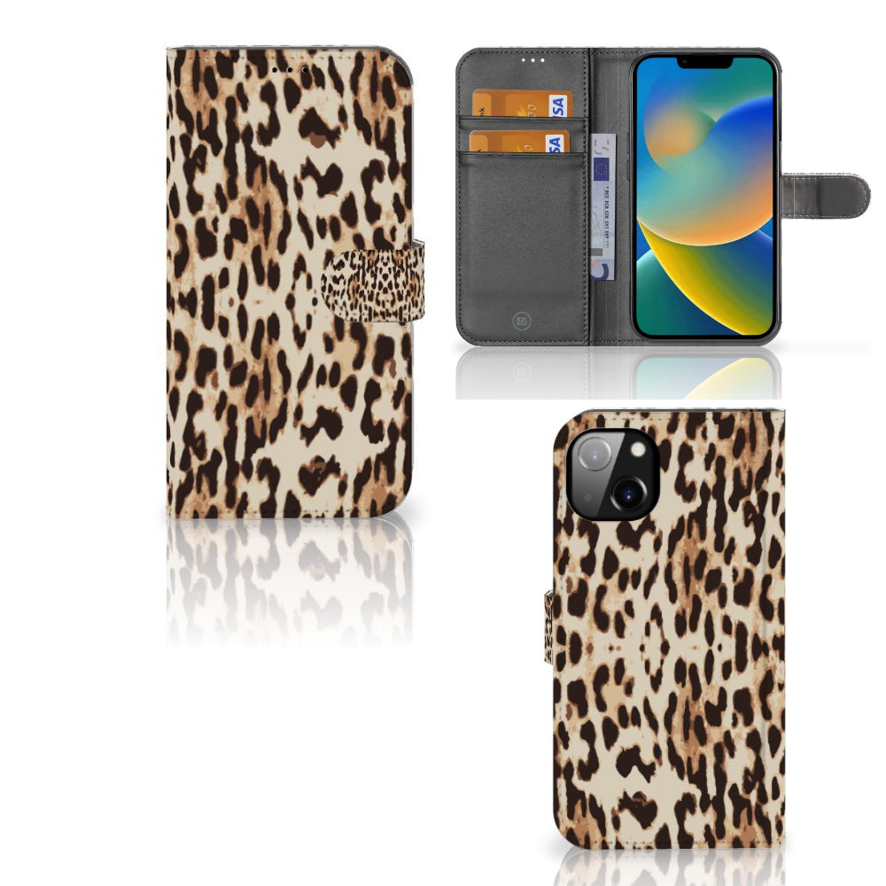 iPhone 14 Plus Telefoonhoesje met Pasjes Leopard